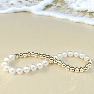 Bracelet gold bead stretchy, pearls bead gold filled wear in shower Wate…